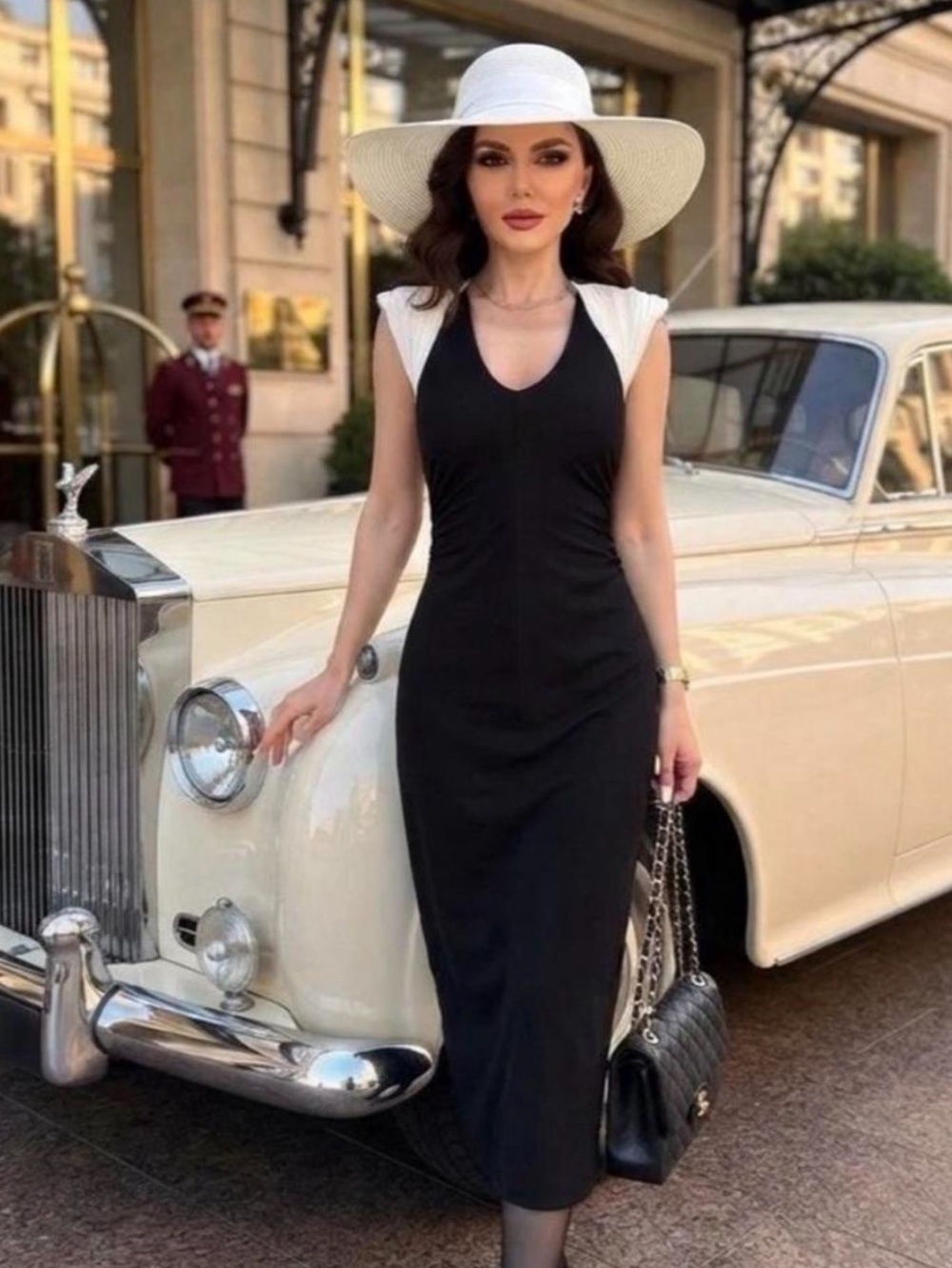Zara Black Midi Dress with White Cap Sleeves
